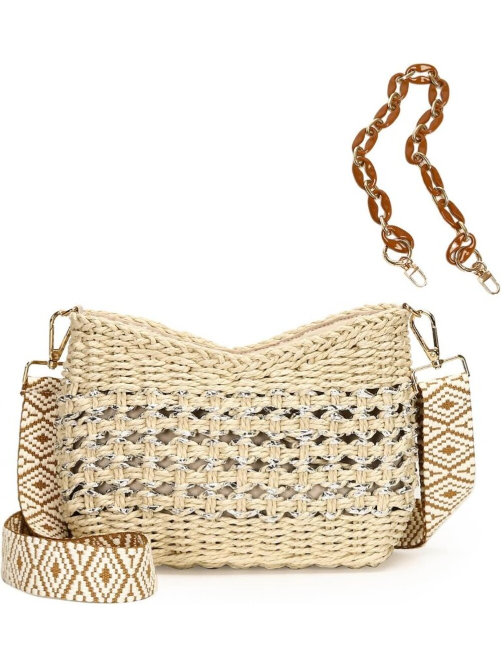Handmade Straw Woven Crossbody Bag for Women - Summer Beach Purse & Handbag